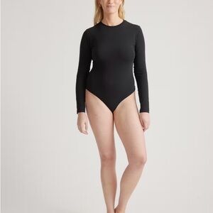 Quince Black Organic Cotton Blend Long Sleeve Bodysuit Small
